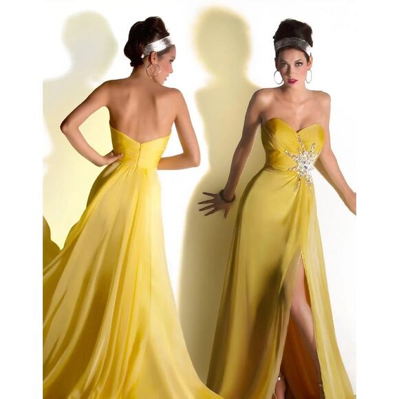 Cassandra Stone by Mac Duggal Flash 7245L Yellow strapless Prom formal dress 6 - Picture 2 of 12